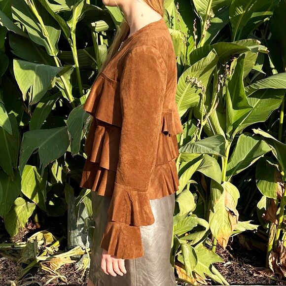 INC International Concepts Brown Ruffled Jacket Zip Front - Women's Petite Small - Picture 5 of 8